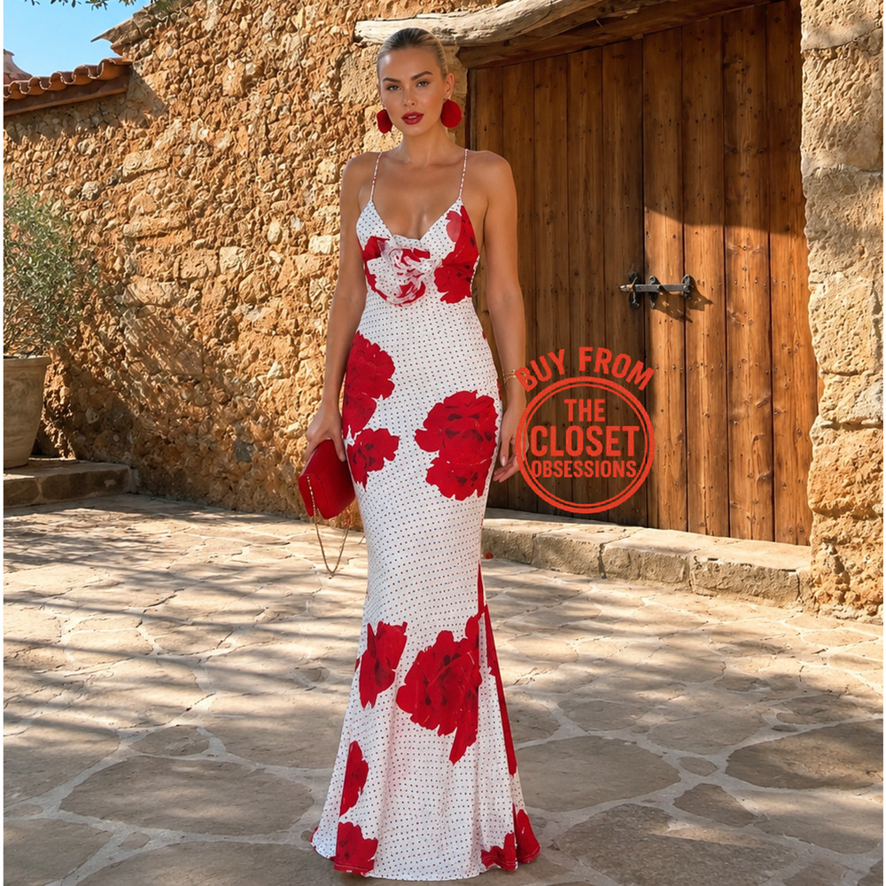 Zara NWT Red Floral 3D Flower Maxi Dress S L - Picture 12 of 16